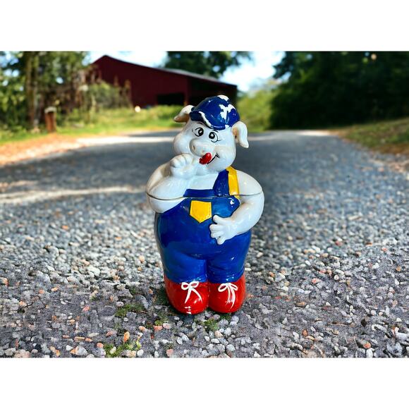 Vintage Cookie Jar-Ceramic Farmer Pig-Mid Century MCM Farmhouse Antique Kitschy - Picture 7 of 9